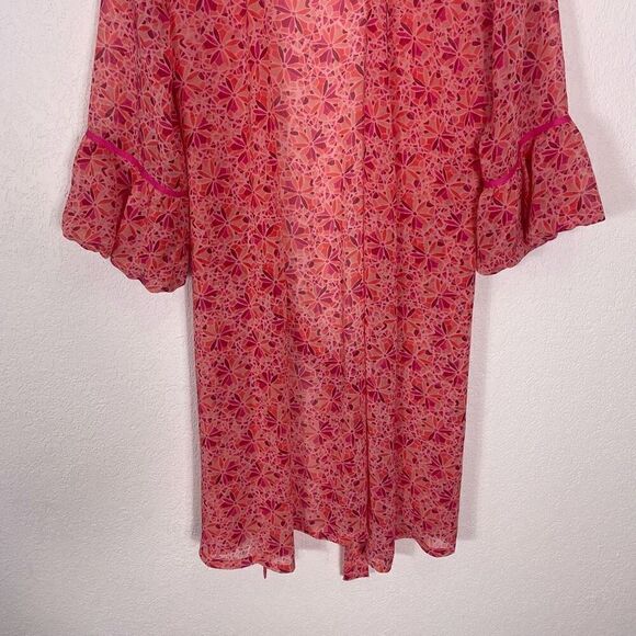 Oscar De La Renta Pink & Orange Patterned Semi Sheer Kimono Open Top - Picture 4 of 6